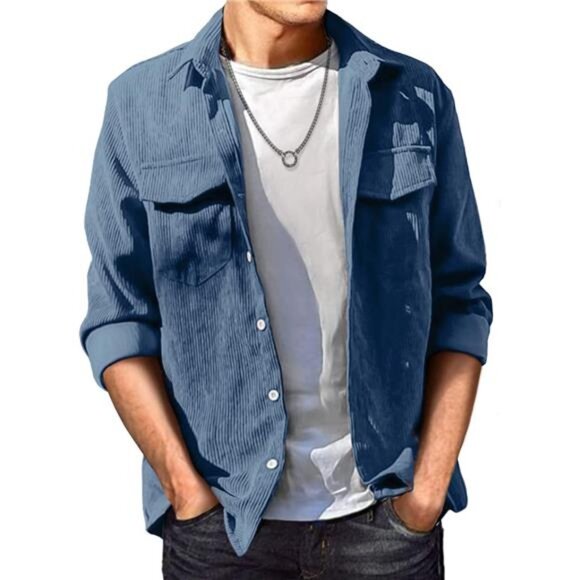 Men's Button Down Shirts with Flap Pockets Blue - Picture 1 of 5